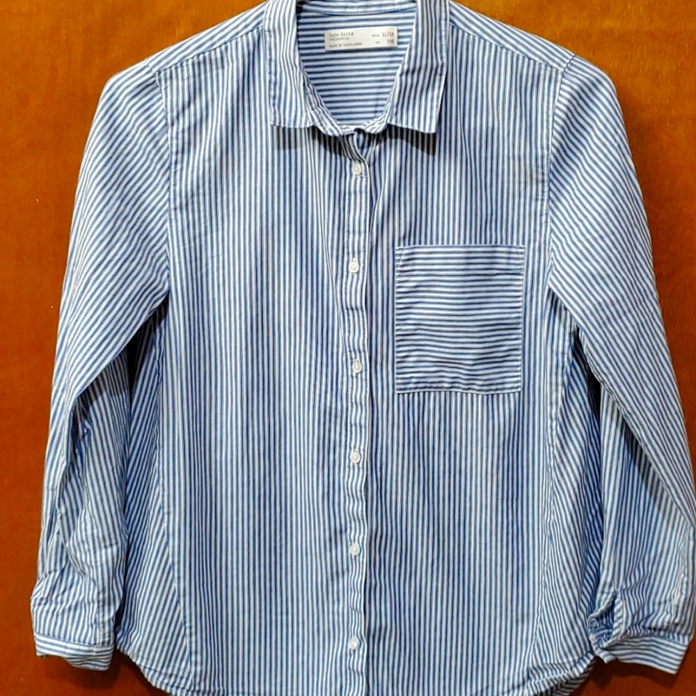 Zara Girls blue and white striped button down top - Picture 4 of 8